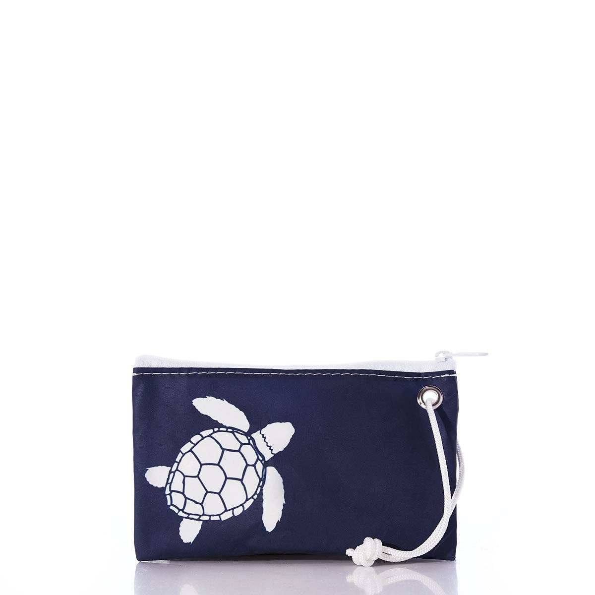 Sea Bags - White-on-Navy Sea Turtle Wristlet