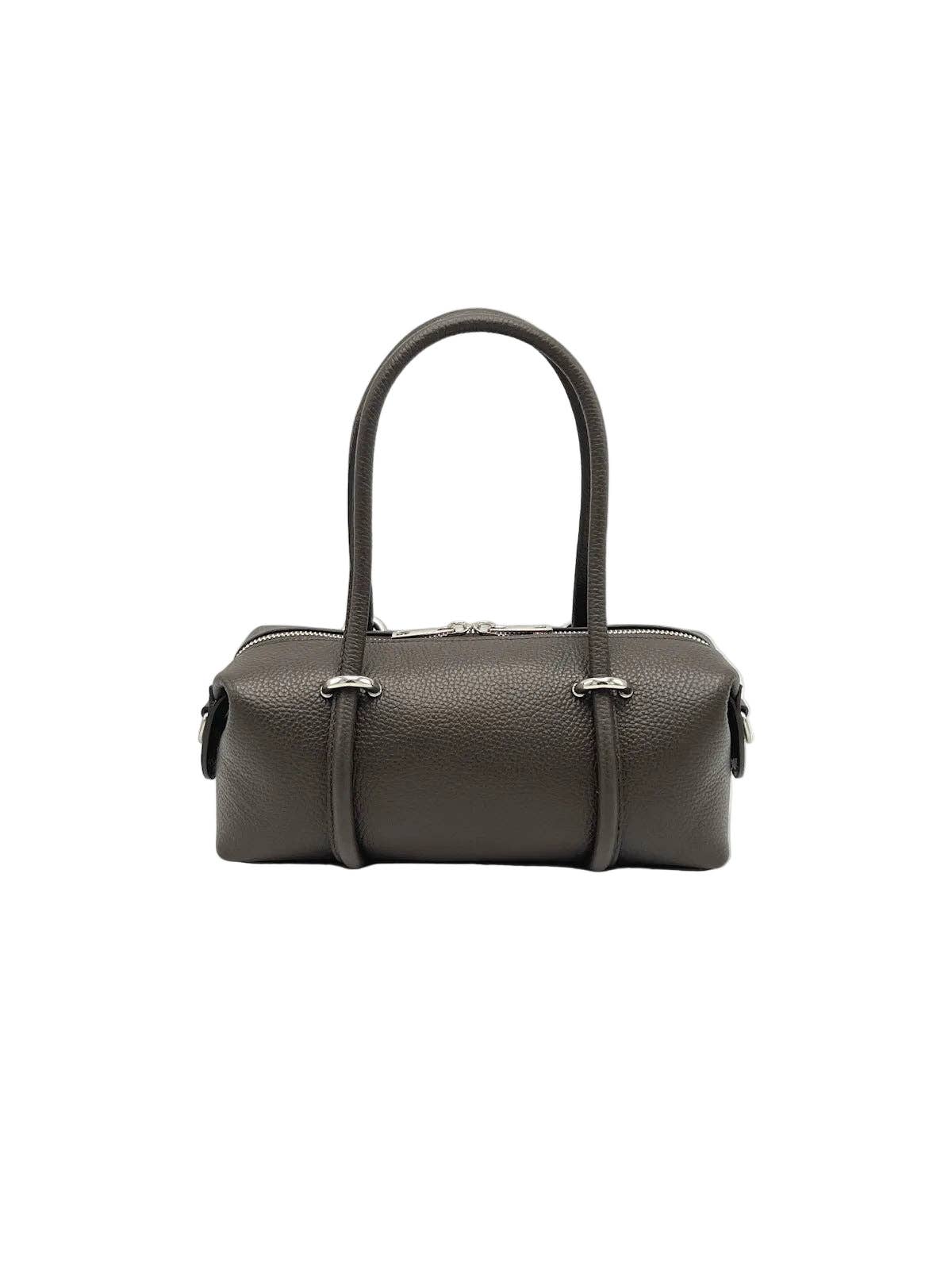 Small Genuine Italian Leather Boston Barrel Bag with Detachable Shoulder Strap