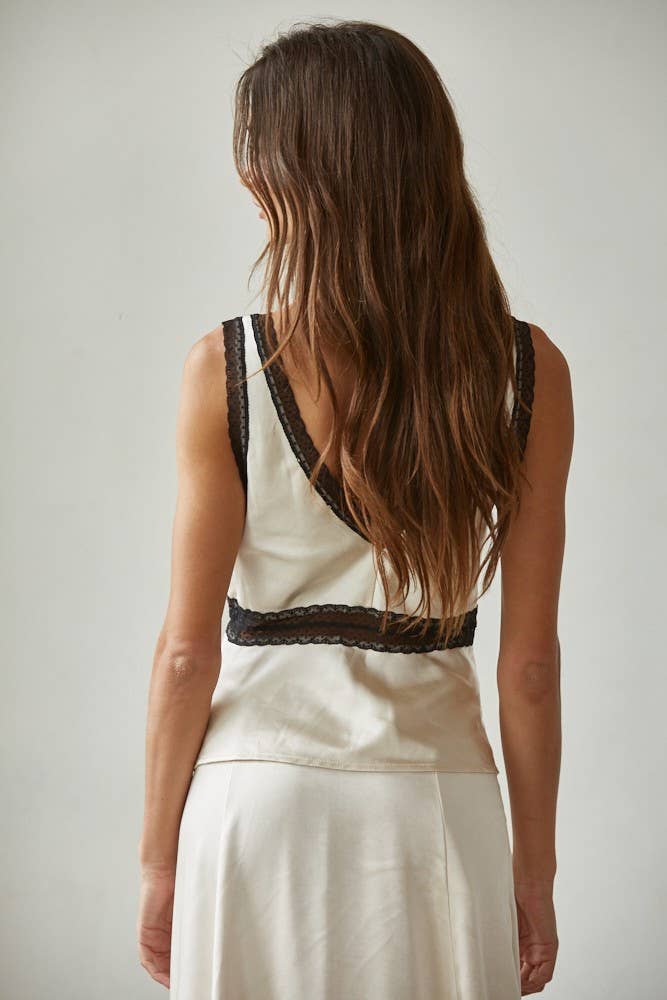 Satin Contrast Trim Lace Cami