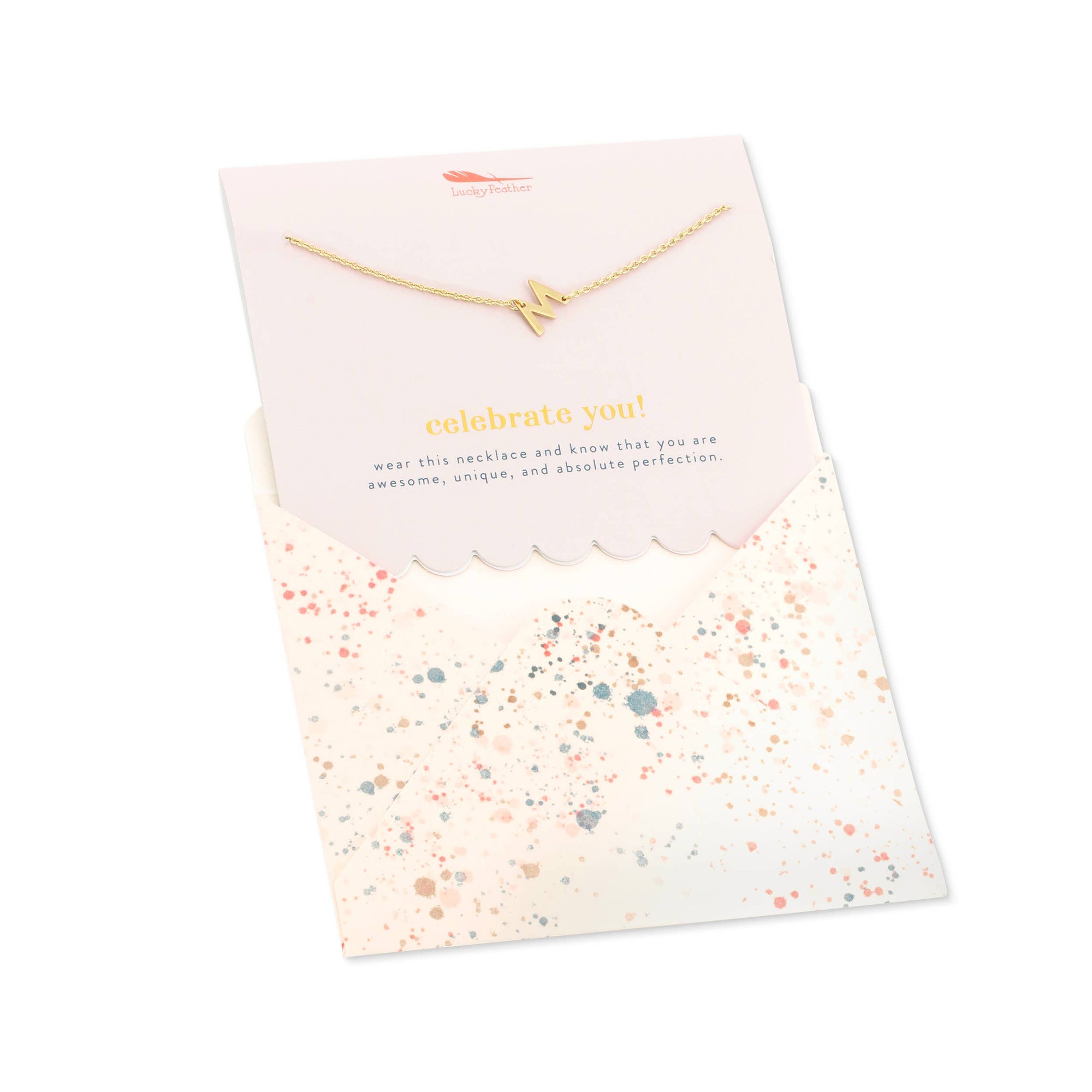 Lucky Feather - Celebrate You Gold Initial Necklace + Gift Envelope