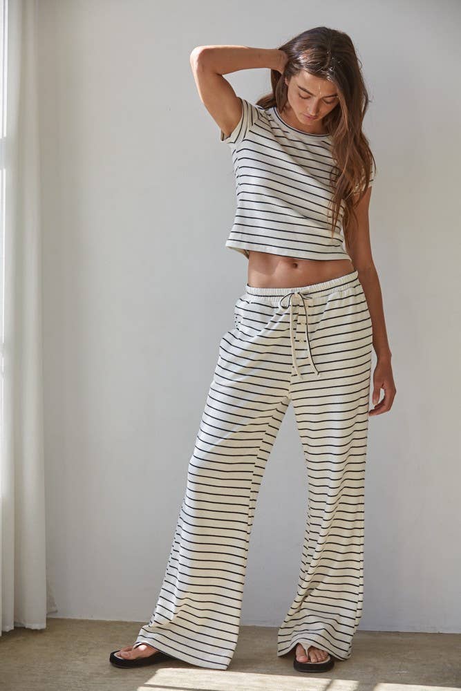 Striped Knit Tie Flare Lounge Pants