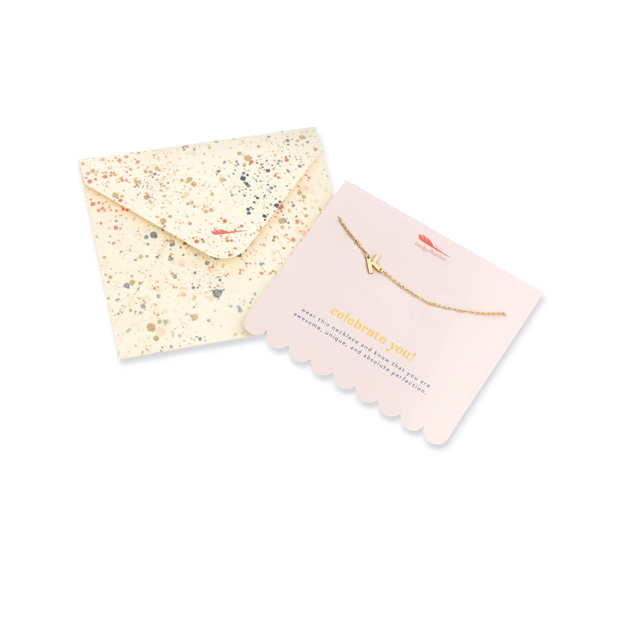 Lucky Feather - Celebrate You Gold Initial Necklace + Gift Envelope