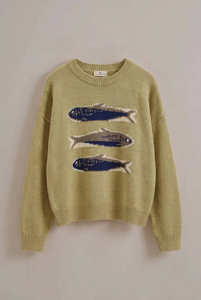 Olive Green Sardine Fish Sweater