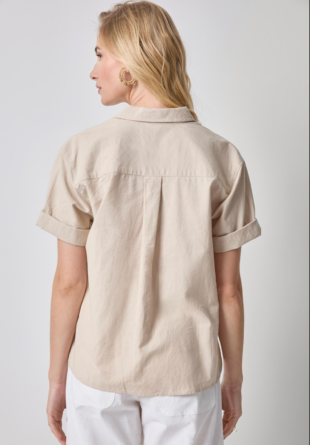 Linen Short Sleeve Boyfriend Button Down Shirt
