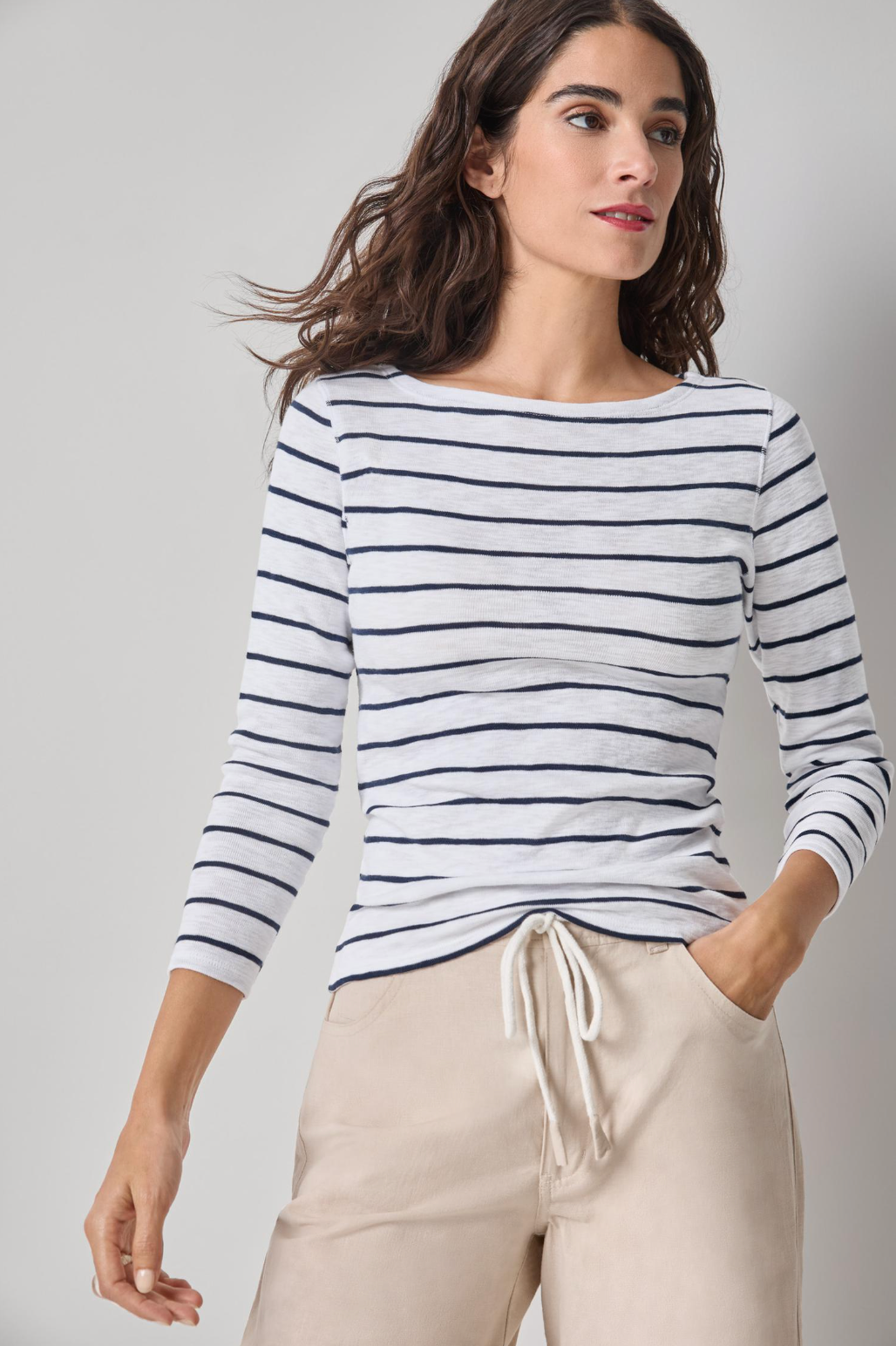 Striped 3/4 Sleeve Boatneck Breton