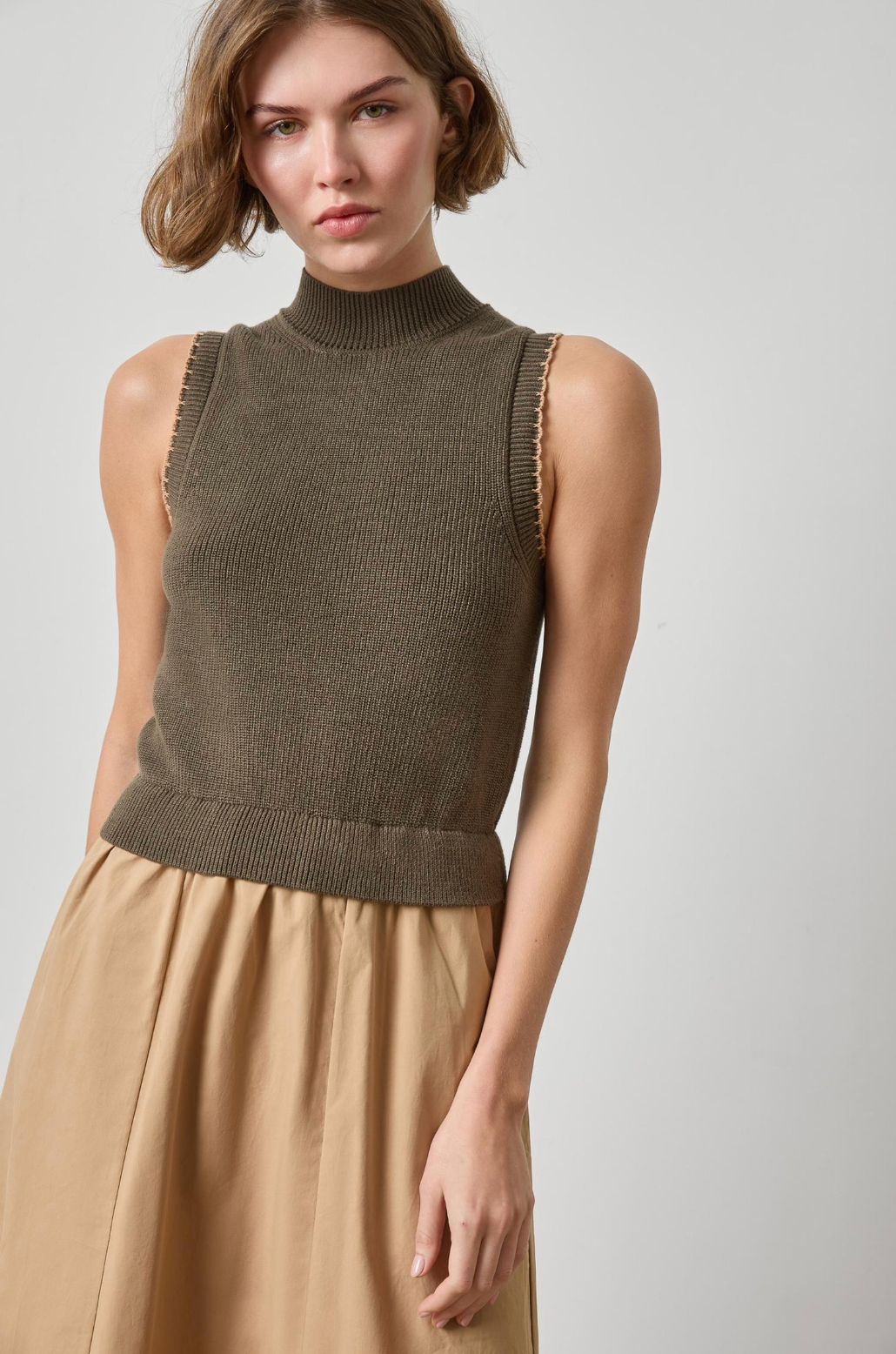 Mixed Media Mock Neck Sleeveless Midi Dress