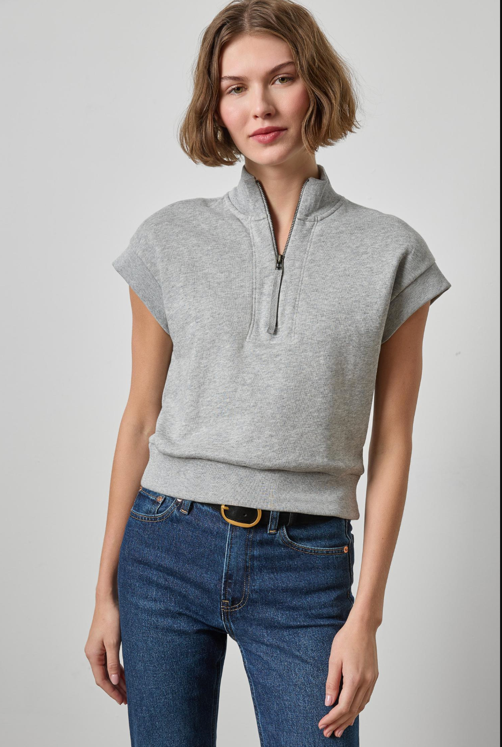Quarter Zip Cap Sleeve Mock Neck