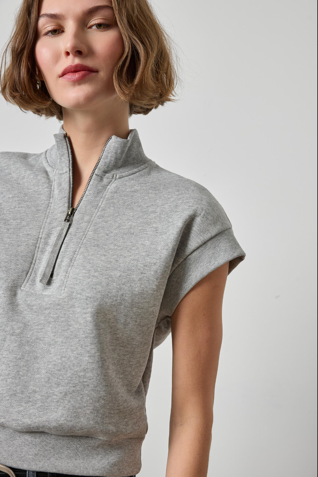 Quarter Zip Cap Sleeve Mock Neck