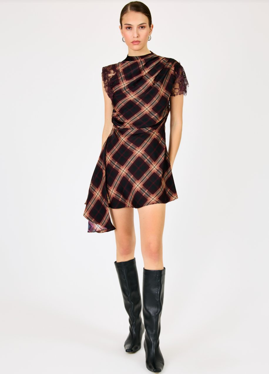 Kristopher Plaid Mini Asymmetrical Dress