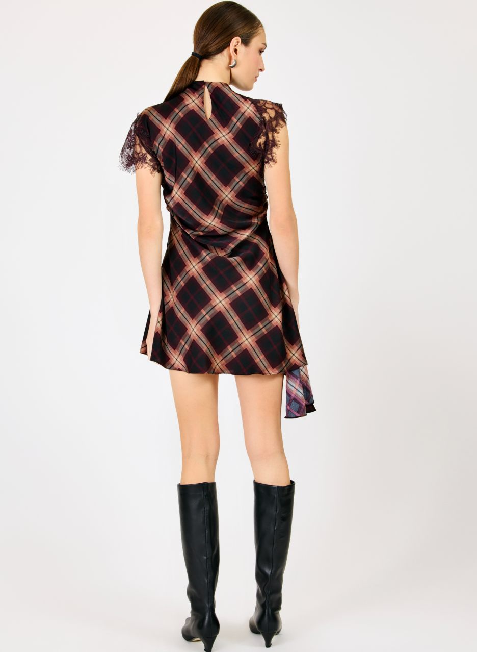 Kristopher Plaid Mini Asymmetrical Dress
