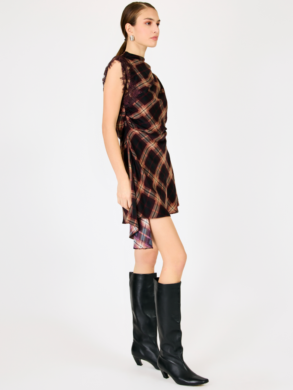 Kristopher Plaid Mini Asymmetrical Dress