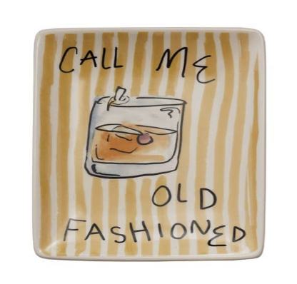 Retro Striped Colorful Square Plate Jewelry Dish Funny Martini Cocktail Rose Sayings