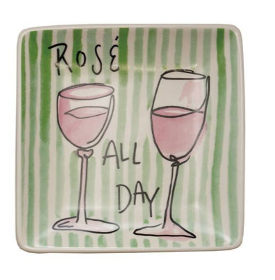 Retro Striped Colorful Square Plate Jewelry Dish Funny Martini Cocktail Rose Sayings