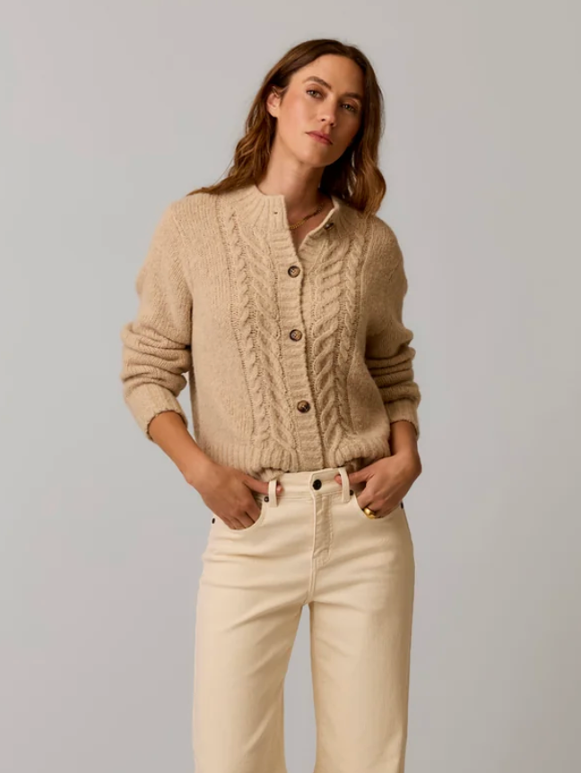 Poppy Cropped Cardigan Sweater in Linen