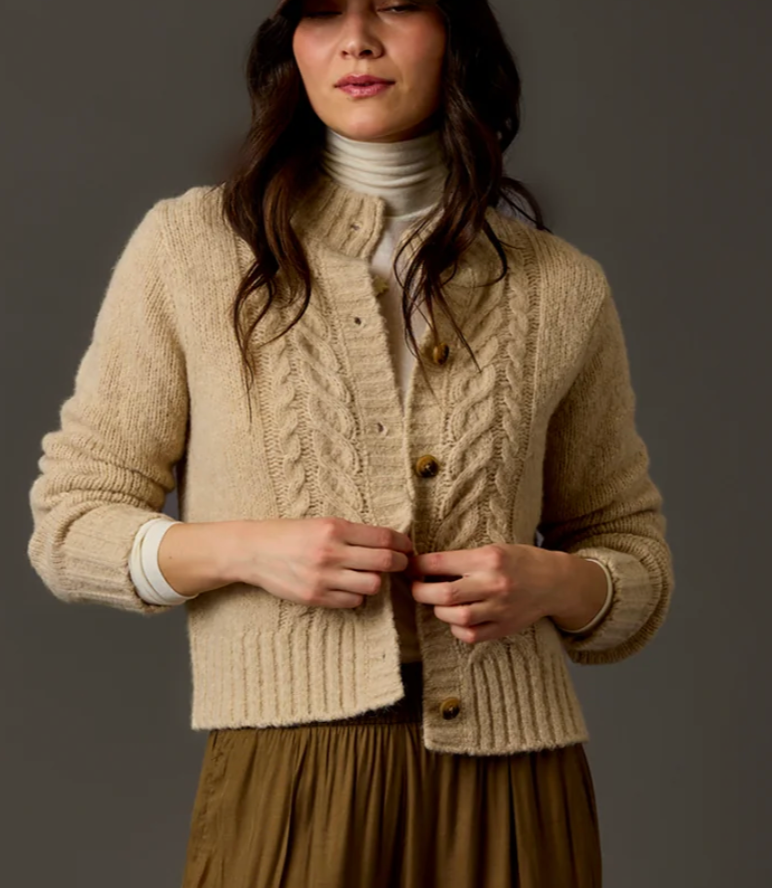 Poppy Cropped Cardigan Sweater in Linen