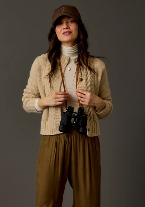 Poppy Cropped Cardigan Sweater in Linen