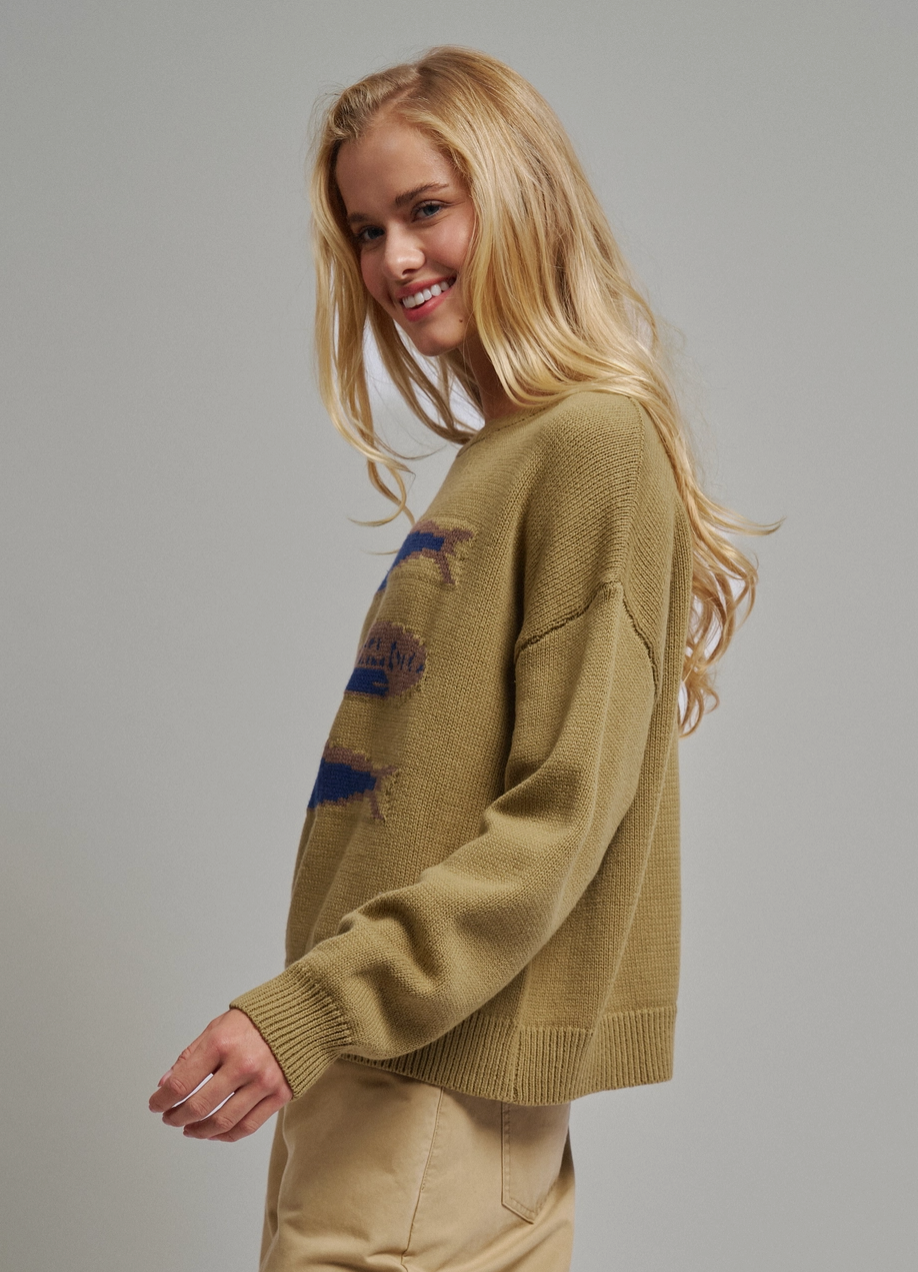Olive Green Sardine Fish Sweater