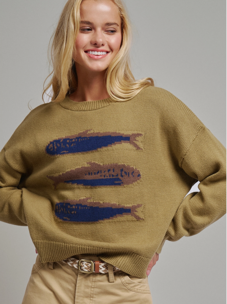 Olive Green Sardine Fish Sweater