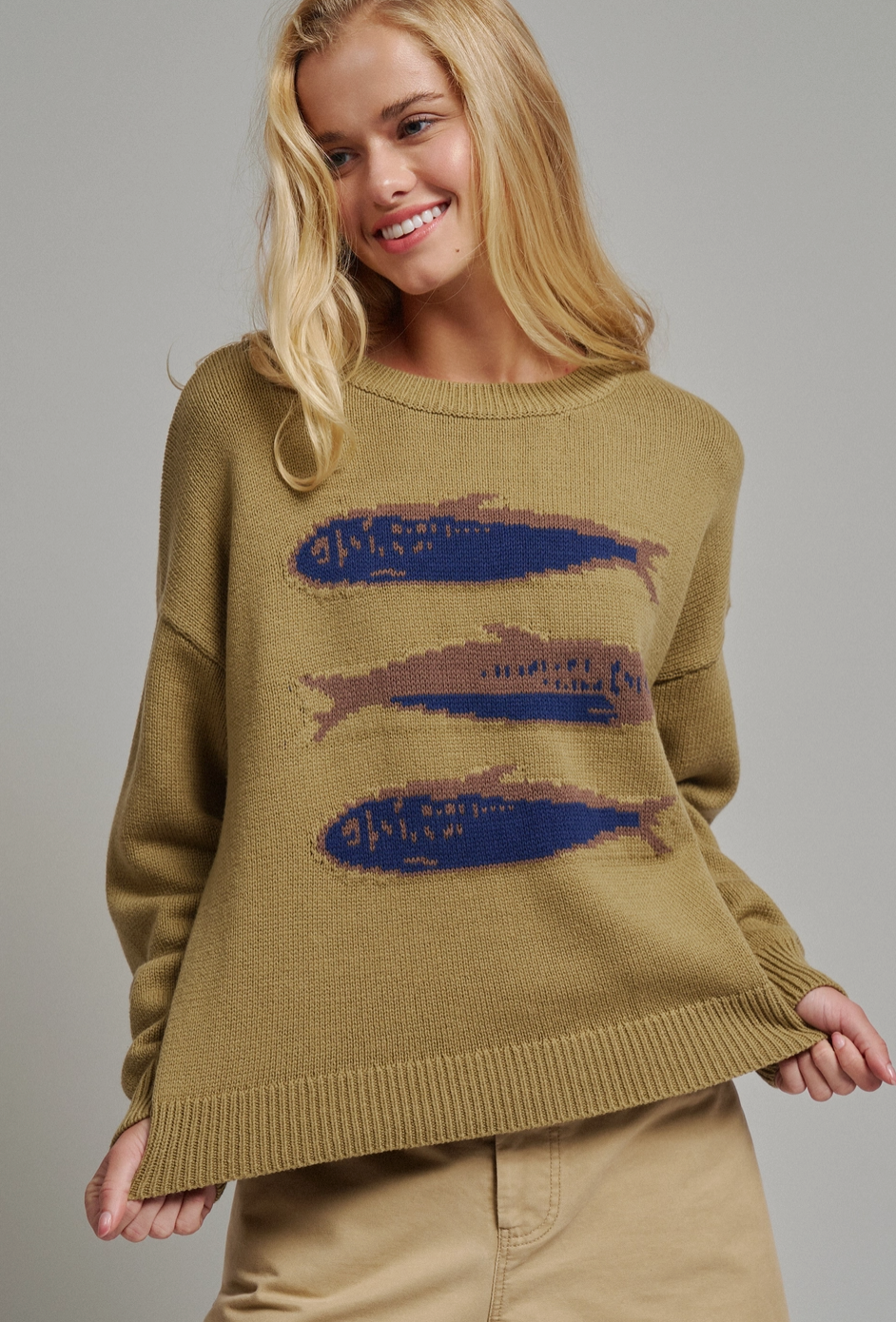 Olive Green Sardine Fish Sweater