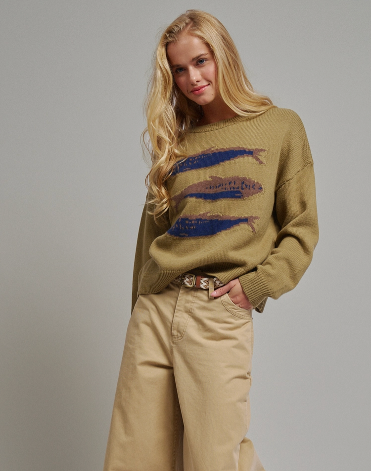 Olive Green Sardine Fish Sweater