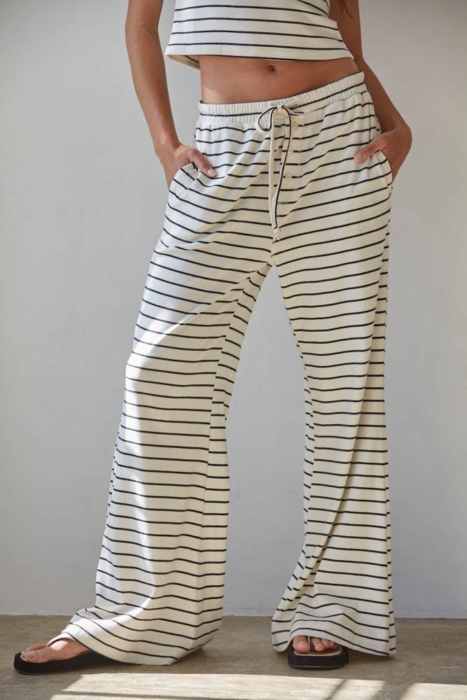 Striped Knit Tie Flare Lounge Pants