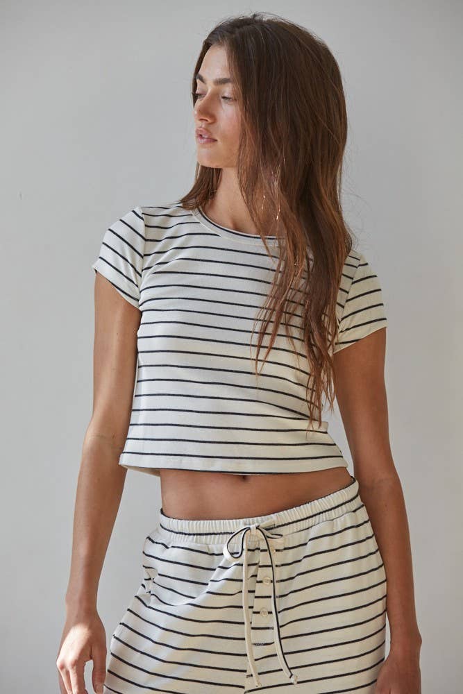 Striped Knit Short Sleeve Top