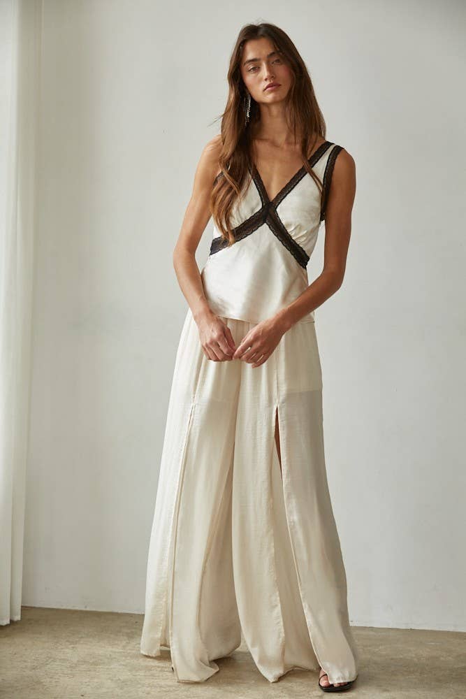 Satin Contrast Trim Lace Cami