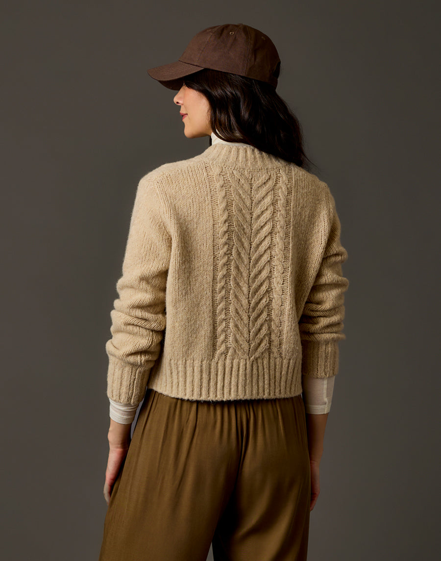 Poppy Cropped Cardigan Sweater in Linen