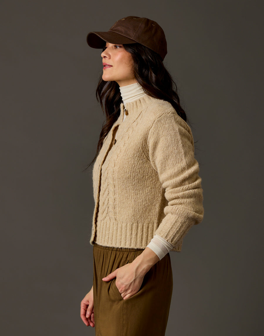 Poppy Cropped Cardigan Sweater in Linen