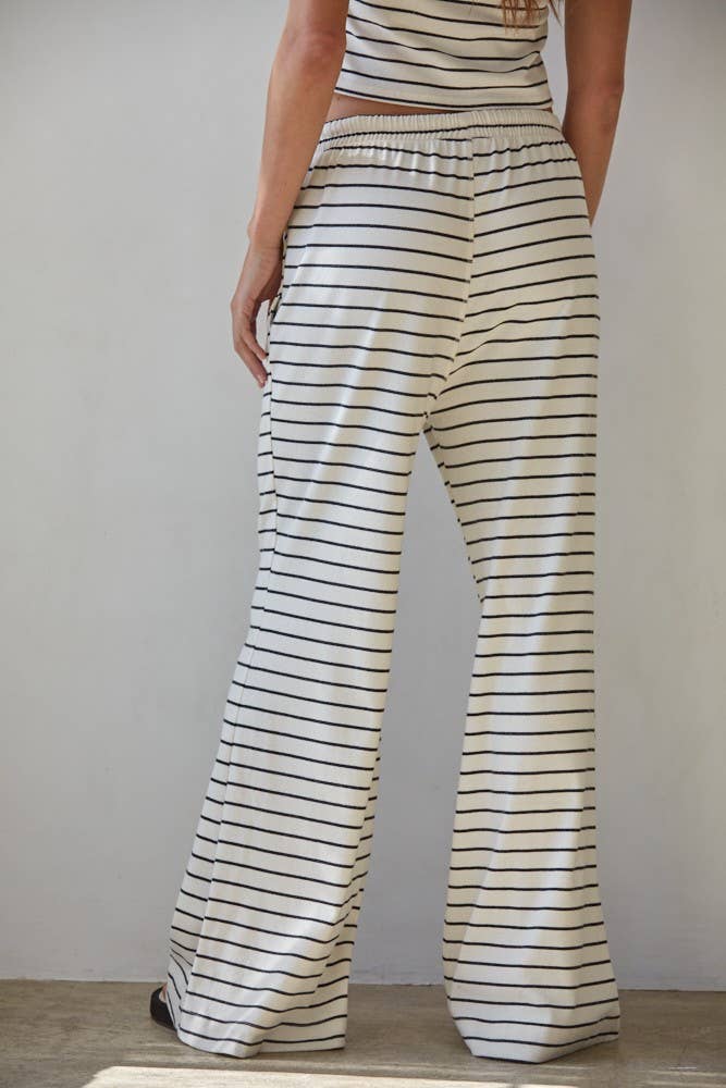 Striped Knit Tie Flare Lounge Pants