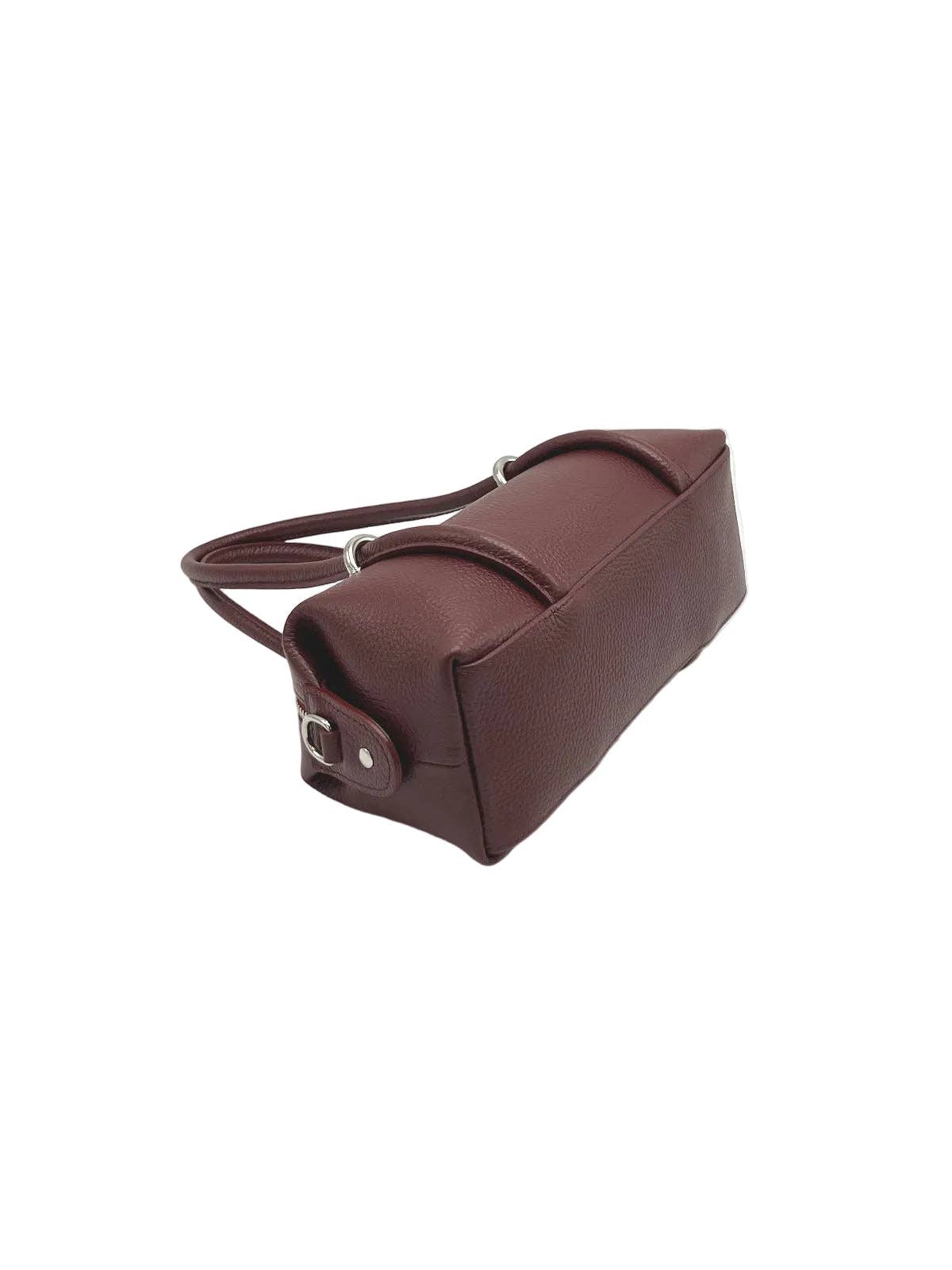 Small Genuine Italian Leather Boston Barrel Bag with Detachable Shoulder Strap