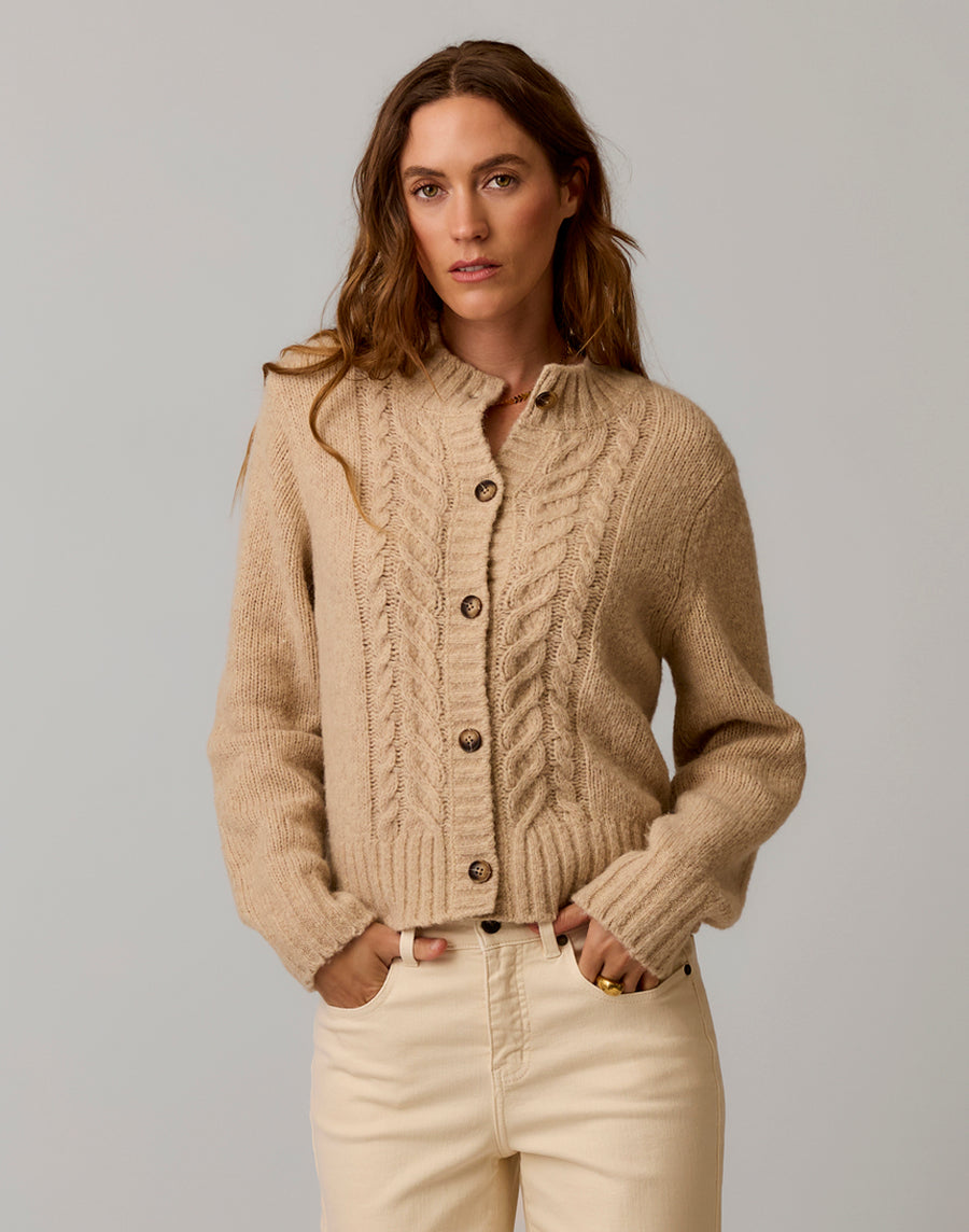 Poppy Cropped Cardigan Sweater in Linen