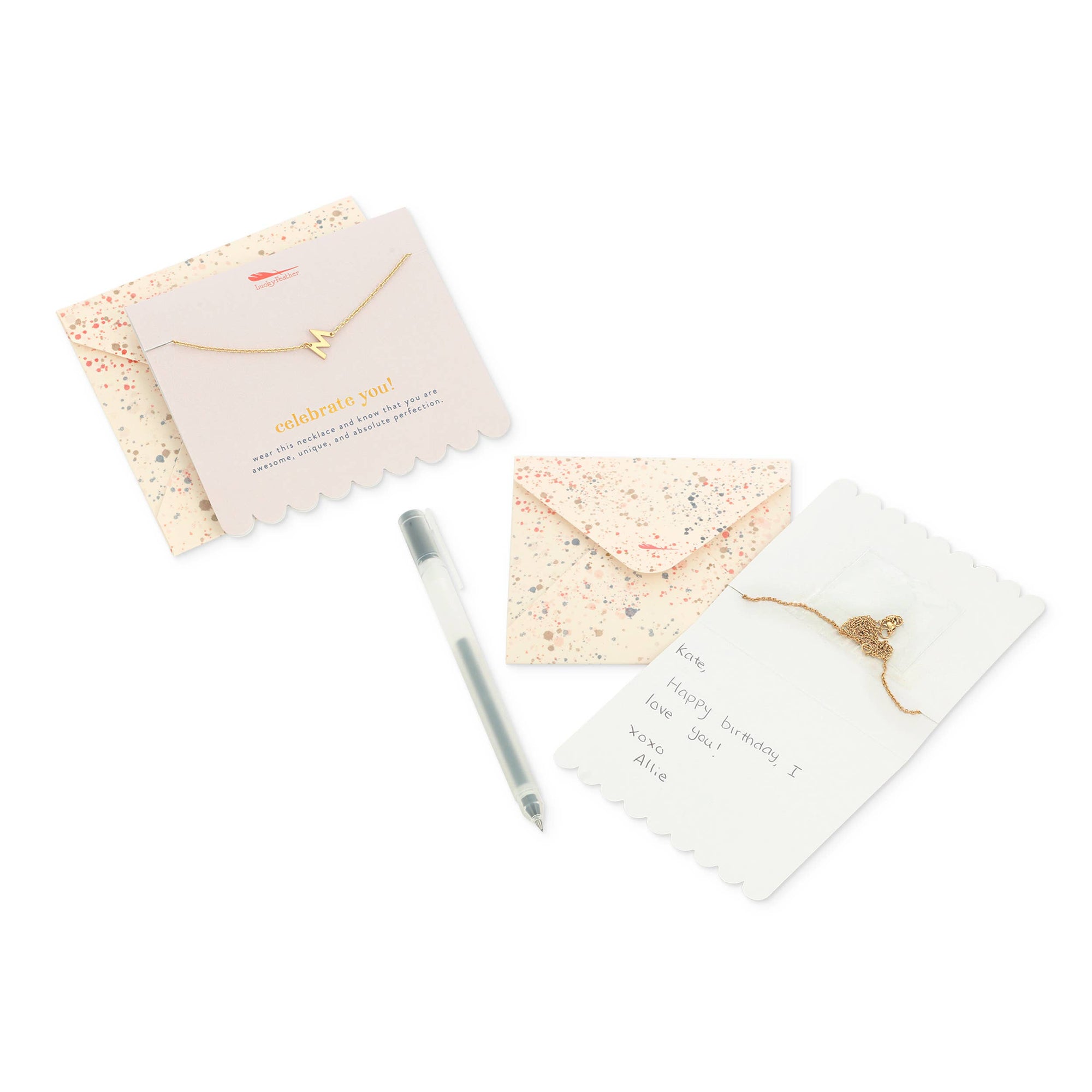 Lucky Feather - Celebrate You Gold Initial Necklace + Gift Envelope