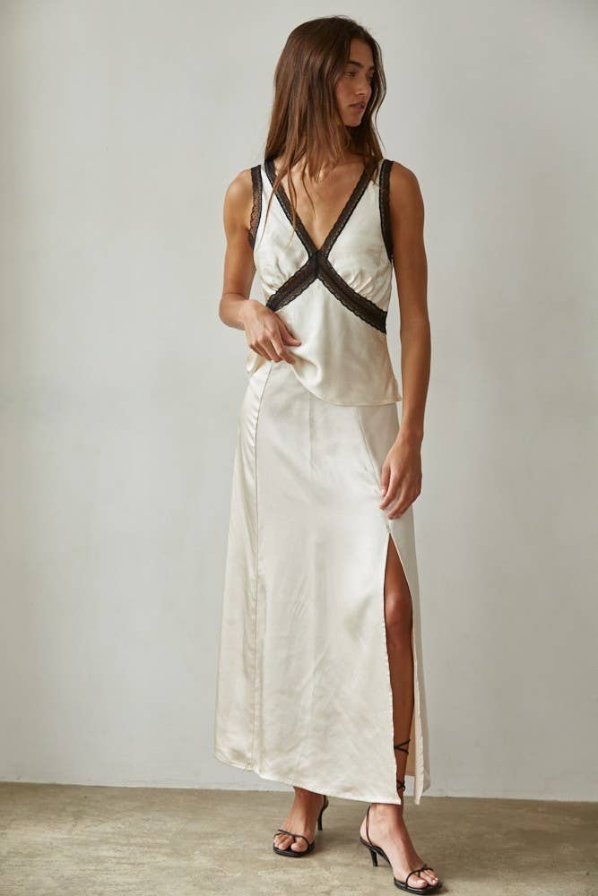 Satin Contrast Trim Lace Cami