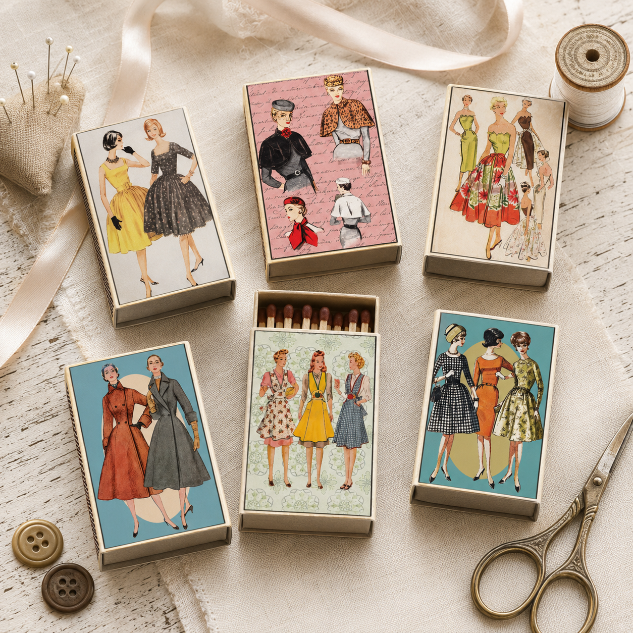 Vintage 1950's Fashion Mini Matchboxes