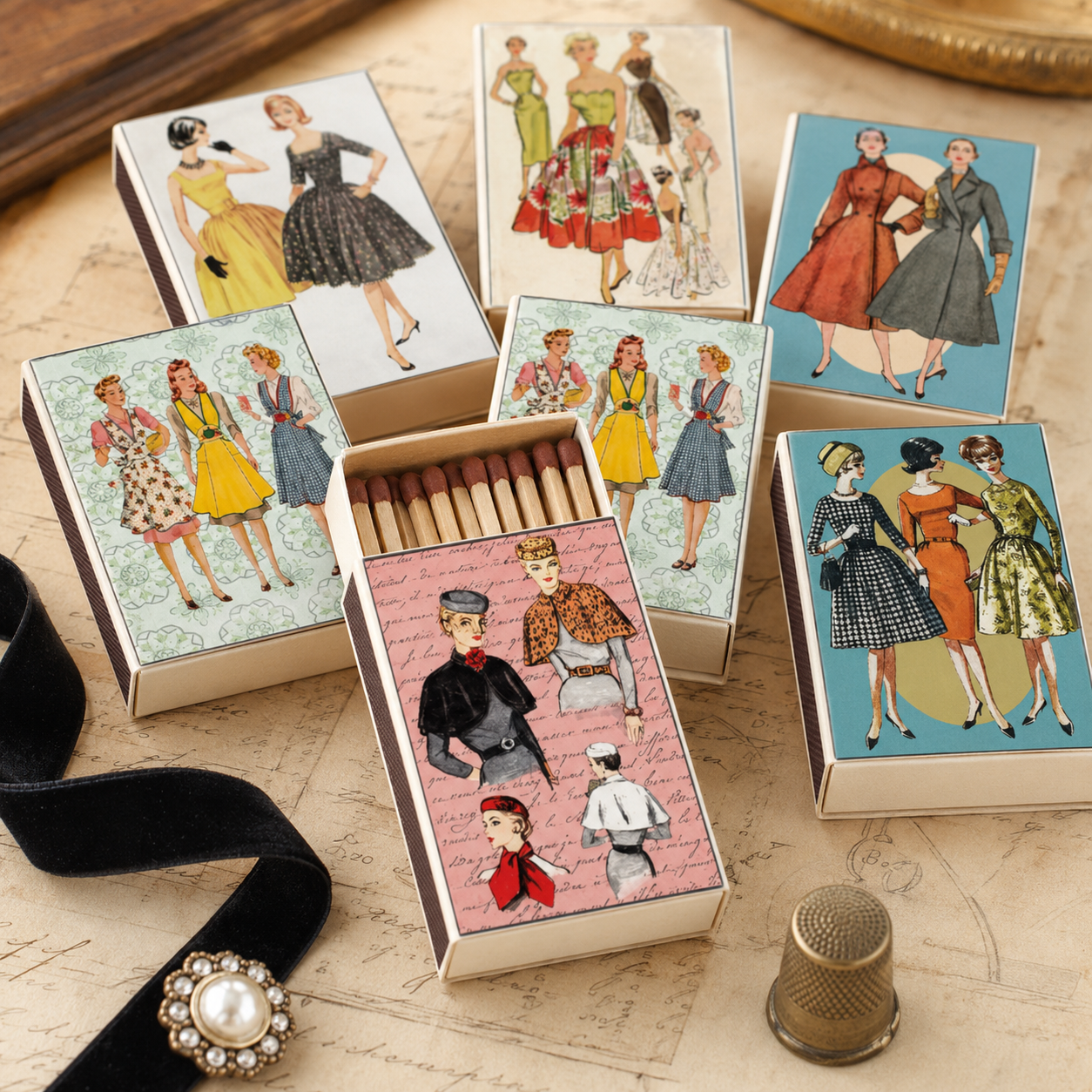 Vintage 1950's Fashion Mini Matchboxes