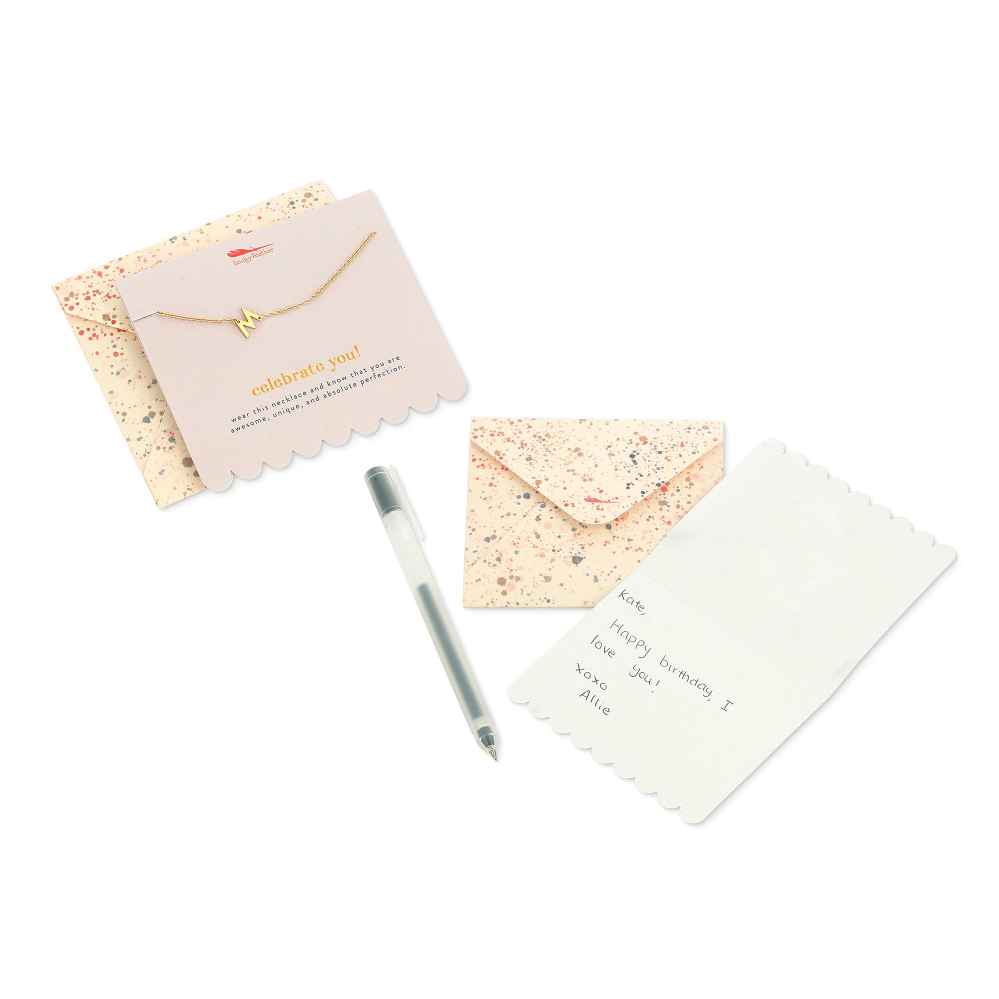 Lucky Feather - Celebrate You Gold Initial Necklace + Gift Envelope
